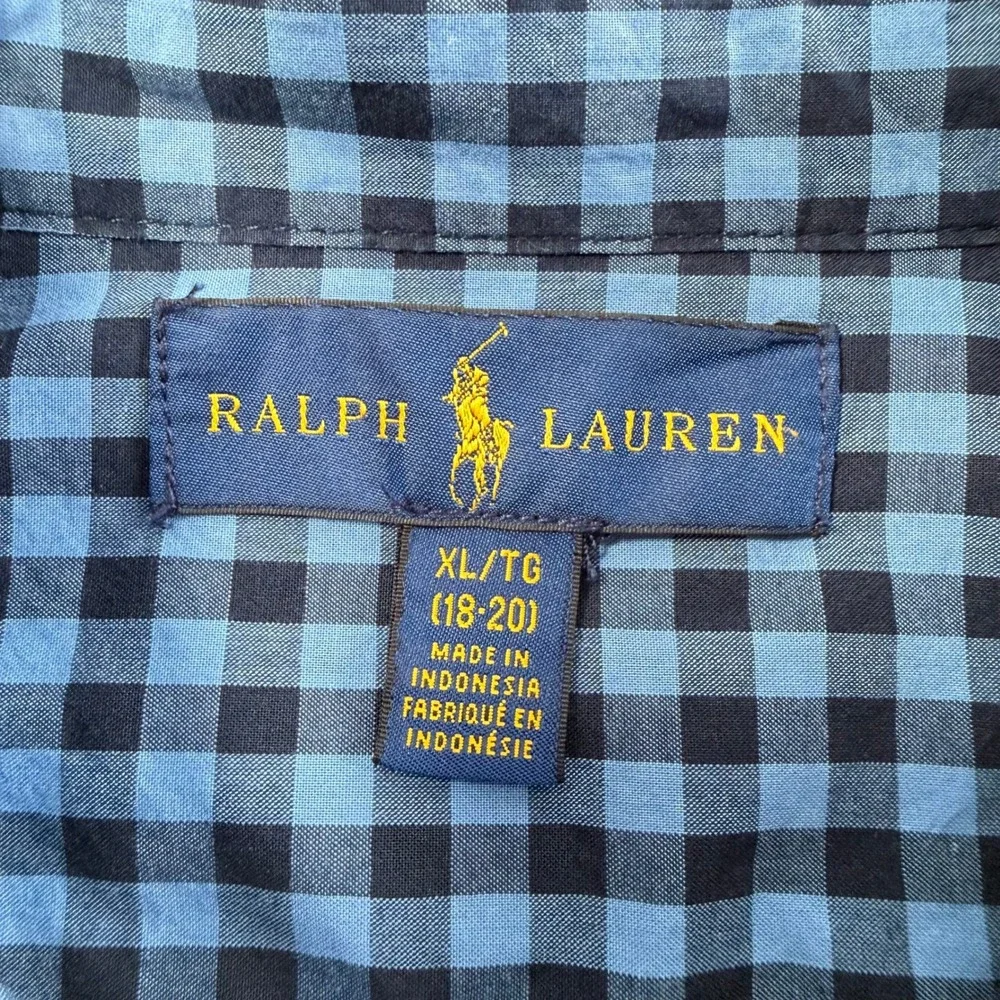 Ralph Lauren Blue Long Sleeve Button Down Shirt Boys XL 18-20 Gingham
